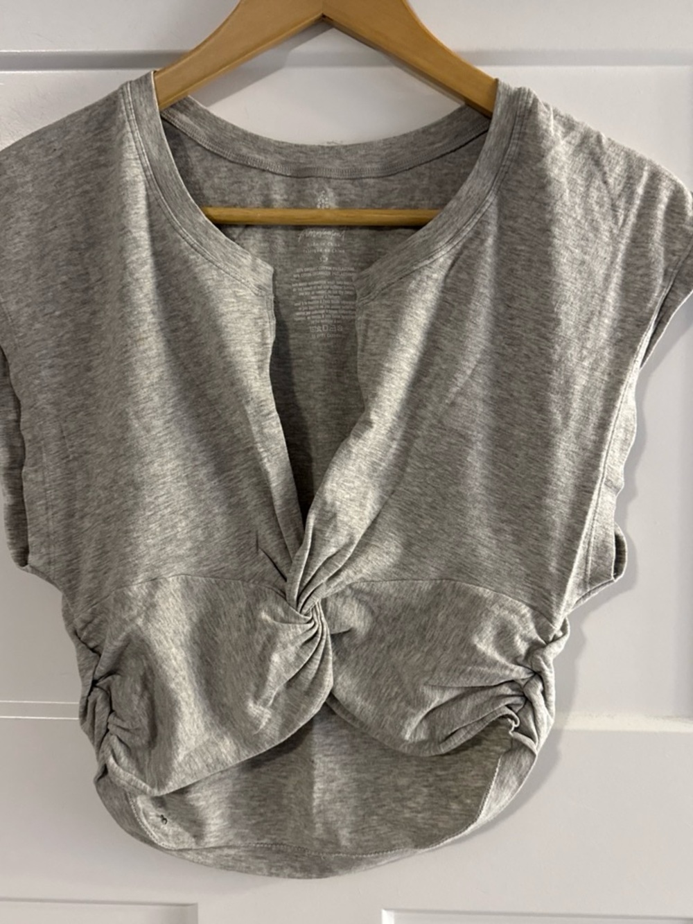 FP Movement Women's Gray Twist-Front Short Sleeve Top
